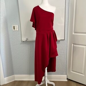 Elegant Red One-Shoulder Hi Low Dress